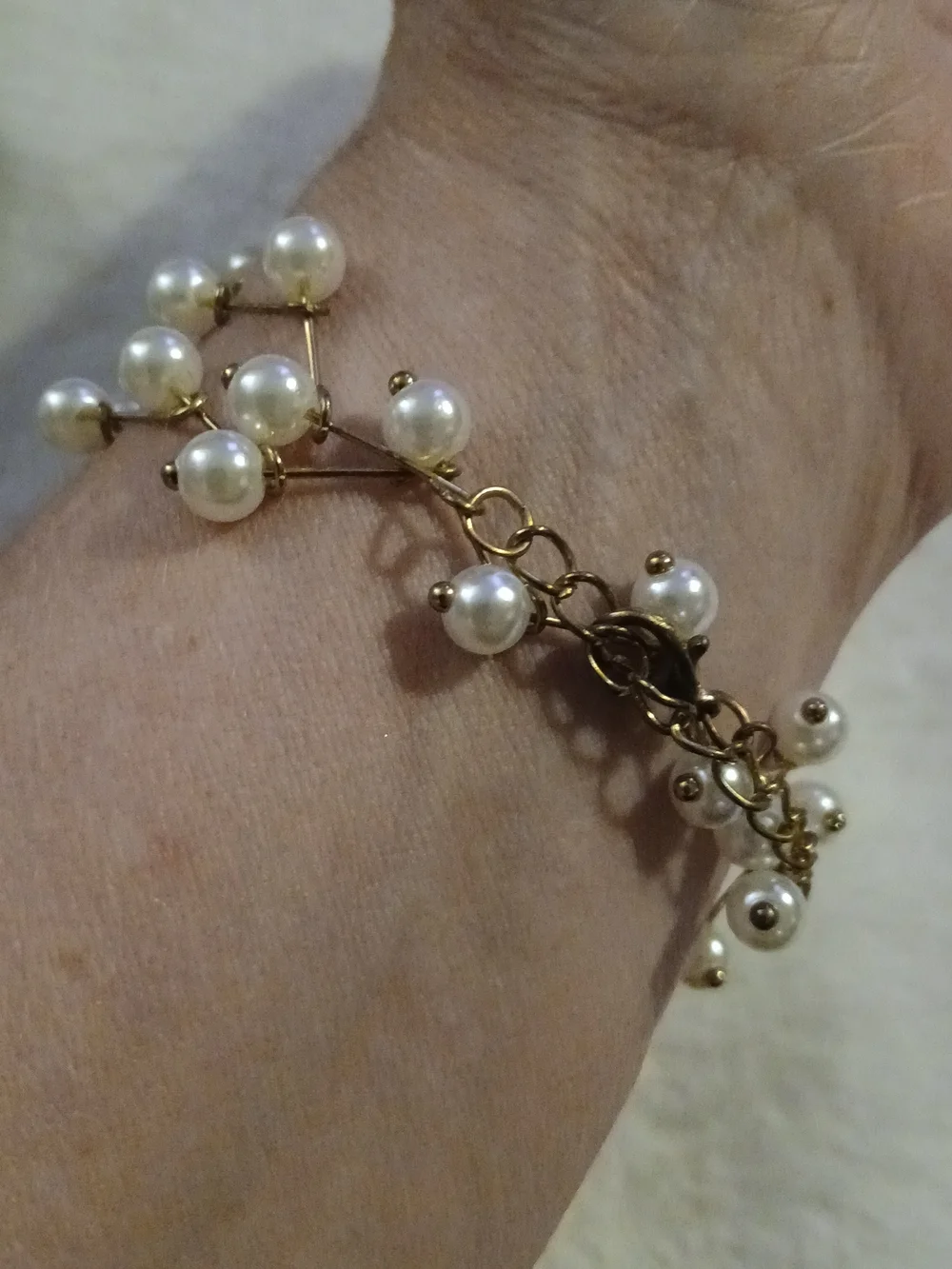 Pearl & Gold Tone WRAP BRACELET + Adjustable Lobster Clasp Closure